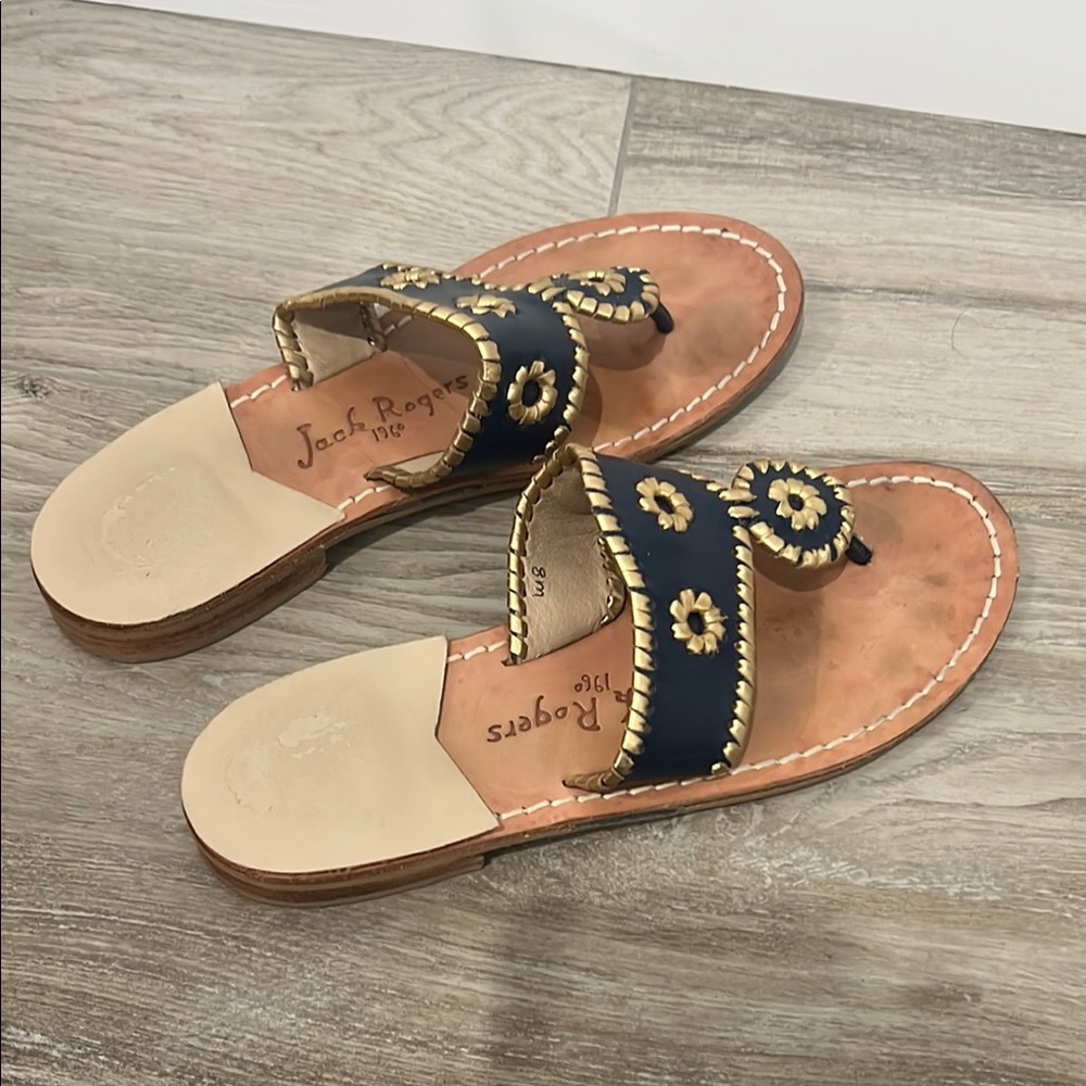 Jack Rogers Blue and Gold Sandals with Decorative Elements